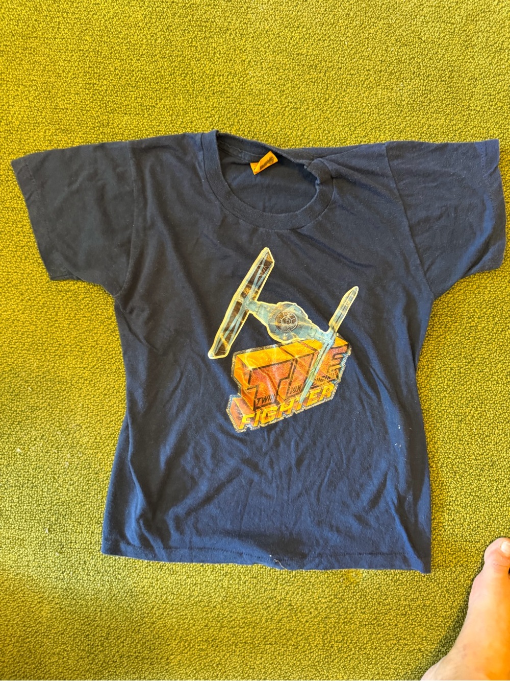 VTG 1977 Star Wars TIE Fighter Iron On Kid’s T-Shirt Navy Blue Rare 38-40 child